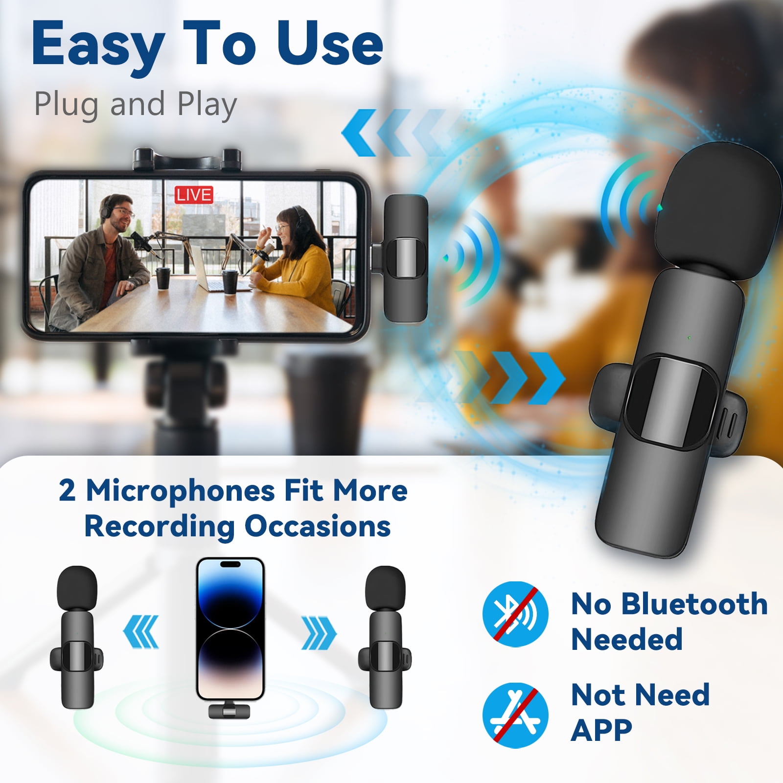 AGCAN Wireless Lavalier Microphone for iPhone and Android, Lapel Microphone with Noise Reduction, Clip On Mini Mic for Video Recording, Interviews, Vlog