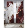 thumbnail image 5 of Marble Red Semi Sheer Window Curtains 108 Inches Long, Modern Abstract Gold White Brick Stone Motif Rod Pocket Voile Silky Chiffon Curtain Light Filtering Drapes for Living Room, 52"x108", 2 Panels, 5 of 9