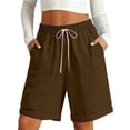 thumbnail image 2 of Endives Womens Linen Short Elastic Waist Solid Color Knee Length Casual Loose Rolled Up Shorts Beach Shorts, 2 of 7