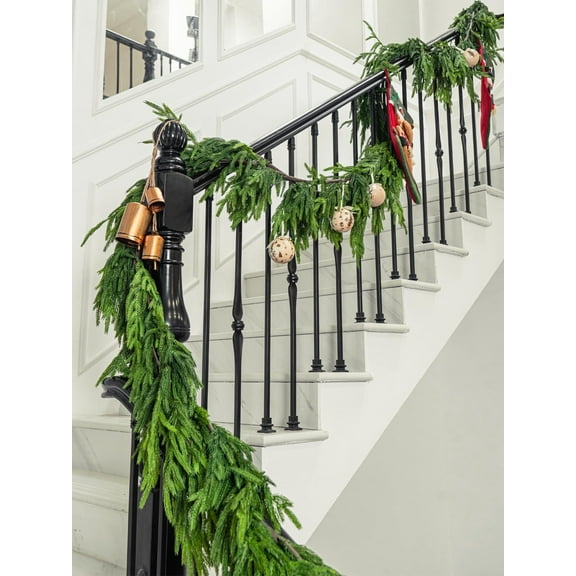 TETOU 15 ft Christmas Norfolk Pine Garlands, Faux Greenery Pine Garland, Real Touch Norfolk Pine Staircase Garland for Christmas Decorations Indoor Mantel Door Holiday Decor