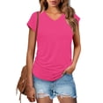 thumbnail image 2 of Olyvenn Stylish Womens Summer Tops Dressy Casual Cap Sleeve T Shirts for Women V Neck Ruched Tops Basic Tank Fashion Trendy Hot Pink L, 2 of 9