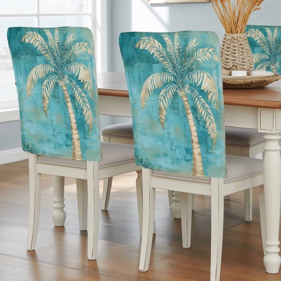 Green Tree Coastal Beach Chair Back Covers, Removable Chair Covers for Dining Chairs Set of 8, Washable Chairs Slipcovers Back Seat Protector for Wedding Party 19"x20"
