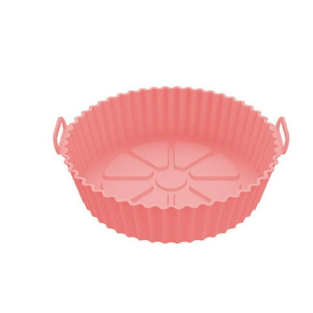 

Air Fryer Round Silicone Insert Soft and Flexible Tray with Handle for Air Fryer Steamer Oven Pink
