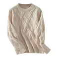 thumbnail image 5 of Arlun Women's Sweaters Crew Neck Pullover Cable Knit Sweater Solid Color Ribbed Casual Tops Warm Comfortable Classic Knitwear for Fall Winter Beige M, 5 of 7