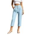 thumbnail image 6 of Costeam Womens Multi Button Pleated Front Linen Capri Pants Dual Side Slip Pockets Non Elastic High Waist Lightweight Wrinkle Resistant Loose Mid Calf Casual Cropped Trousers, 6 of 7