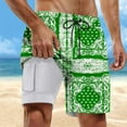 thumbnail image 2 of Men Swim Trunks Green Pattern Print Quick-Dry Lightweight 2 In 1 4-Way Stretch Bathing Suit Green L, 2 of 4