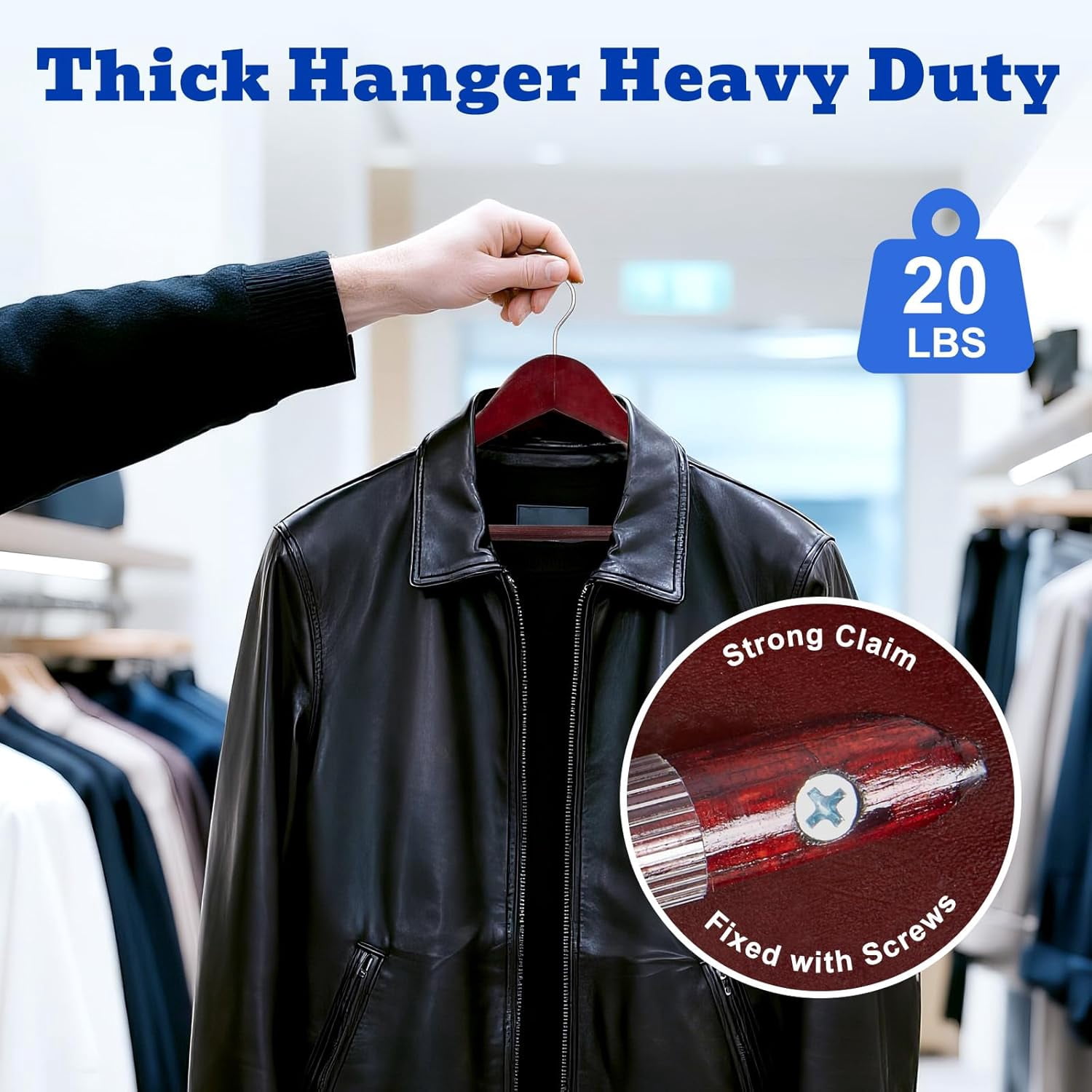 Solid Wood Wide Shoulder Hangers with Non-Slip Pants Bar, 360 °   Swivel Hook for Suits, Dresses, Jackets, and Heavy Clothes - 6 Pack (Walnut Finish)