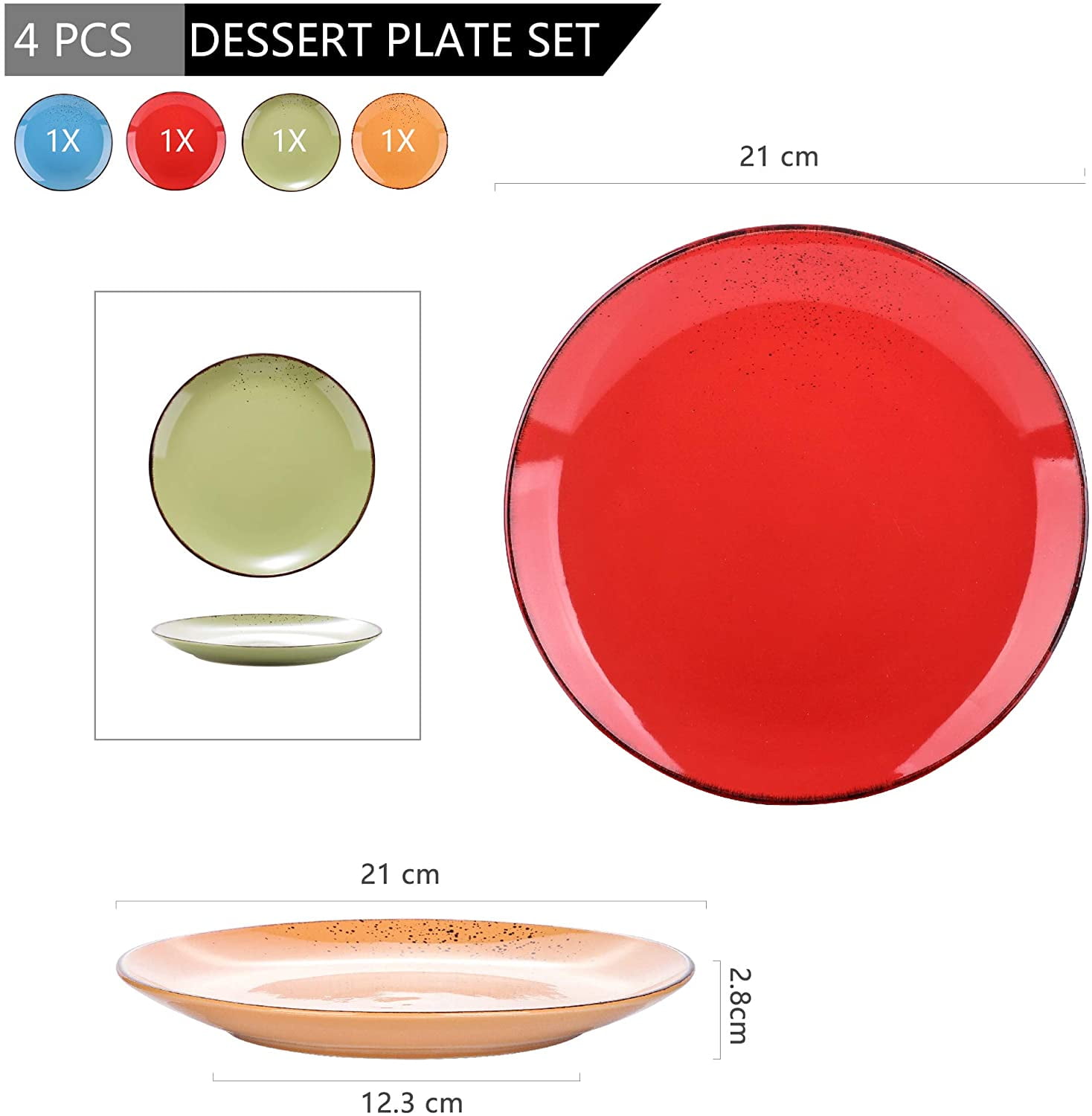 vancasso Navia Prato Dinner Plate Set of 4 27 * 27 * 2.5cm 10.5 inch Snack/Salad/Fruit/Side Plate. Stoneware Vintage Look Yellow Green Dinnerware Tableware 