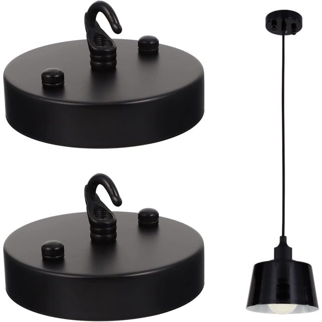 Kit de dosel de luz de placa negra para montaje en techo, hardware de montaje industrial con diseño de gancho abierto para colgar fácilmente, amplia aplicación para candelabros, luces colgantes y