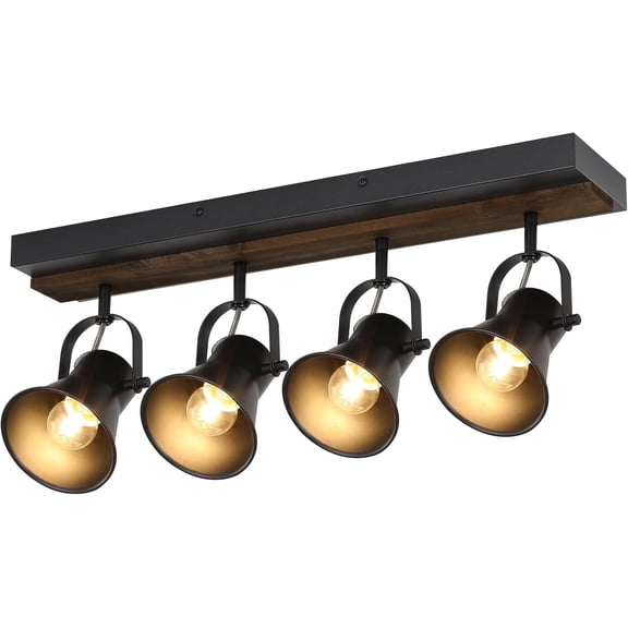 KEESFU 4-Light Kitchen Ceiling Light Fixture, Adjustable Wall Mount Spotlight with Black Metal and Wood Accent for Hallway Living Room