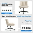 thumbnail image 4 of LEAGOO Criss Cross Chair with Wheels, Furry Armless Desk Chair, Comfy Wide Seat Cross Legged Office Chair, Stylish Height Adjustable Cute Swivel Vanity Chair for Home Office, Make Up, Cream White, 4 of 19