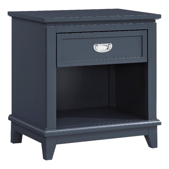 Sely Nightstand- 1 Drawer w Open Cubby- Navy Blue Wood- Ring Handle