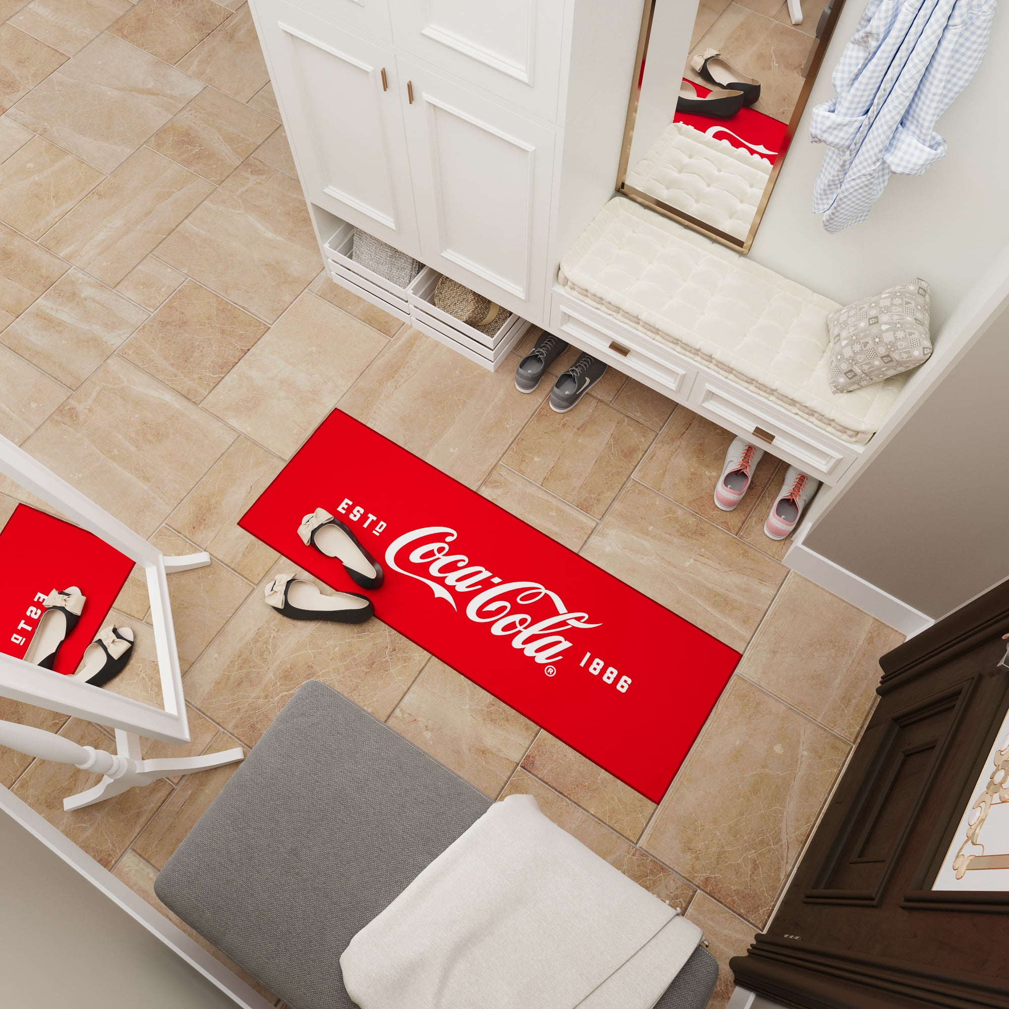 Ottomanson Coca-Cola Logo Machine Washable Non-Slip Rubberback 2x5 Runner Rug, 20"x 59", Red