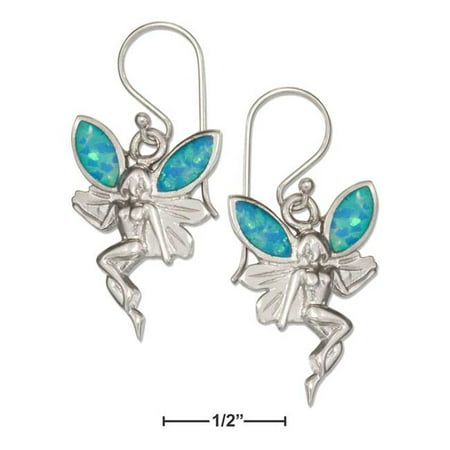 Sterling Silver Fairy Earrings with Synthetic Blue Opal Wings