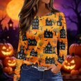 thumbnail image 2 of DORKASM Women's Halloween Shirts Round Neck Funny Print Causal Tshirt Long Sleeve Pumpkin Ghost Graphic 2026 Blouse Spooky Fall Winter Comfy Pullover Orange 3XL, 2 of 6