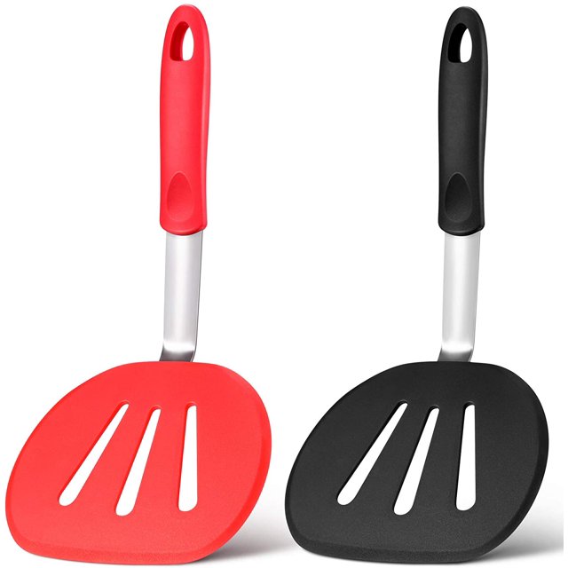 Volteadores de silicona de 2 piezas, volteador de panqueques Flexible, espátula redonda ancha para huevos, tortitas, hamburguesas, filetes oso de fresa Hogar