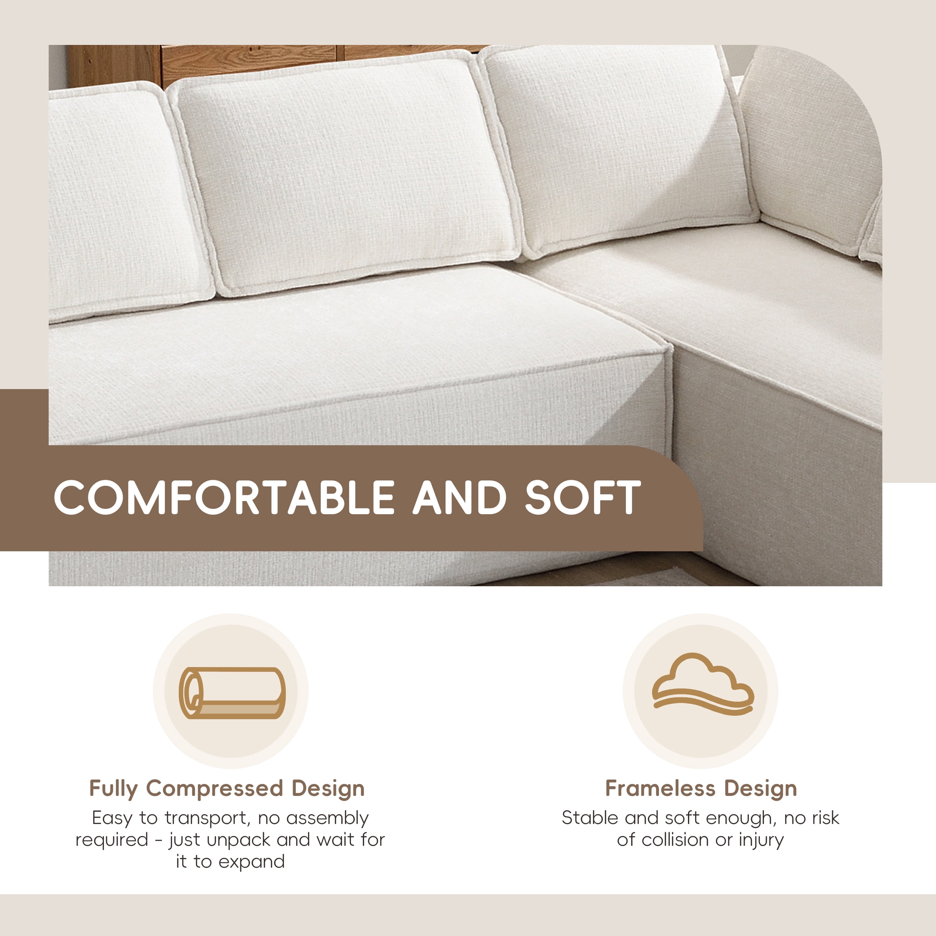 Euroco 129.5" Minimalist Style Modular Sectional Sofa,6 Seat Wrinkle-resistant Chenille Couch Set,2 PC Free Combination,Modern L-Shaped Cloud Sofa Set for Living Room,No Assembly Require