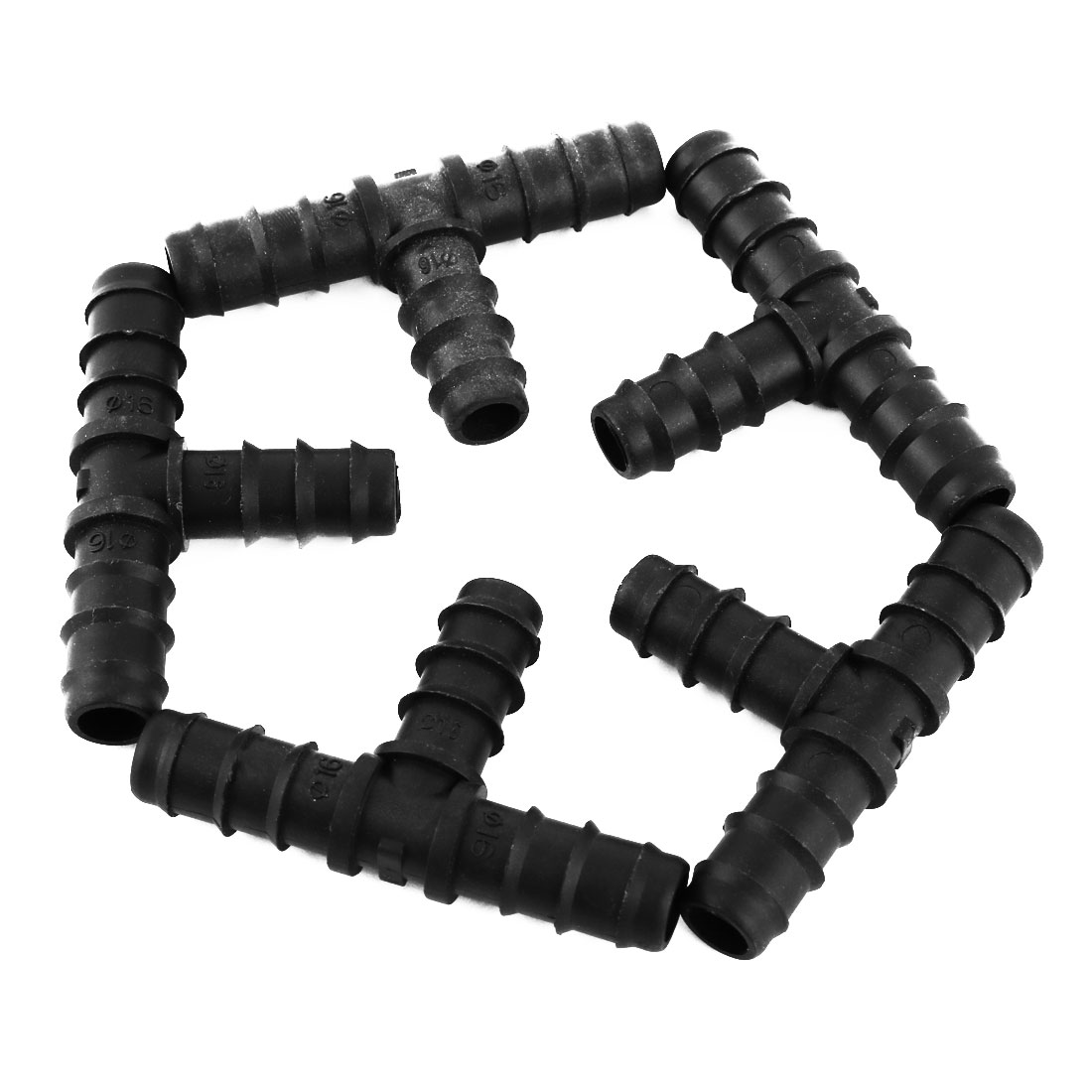 Plastic Barbed T Tube Fittings Adapter Pipe Connector Black 16mm Outer Dia 5pcs