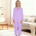 thumbnail image 2 of oqasdz Girls Outfits Cute Cherry And Heart Prints Silk Long Sleeve Lapel Button Down Shirts and Pants Comfort Cozy Breathable Home Outfit For Kids, 2 of 4