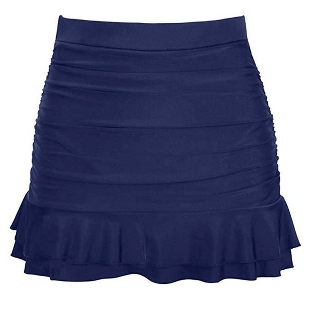 PMVFHDE Bikini Sets for Women Skirted Bikini Bottom High Waisted Shirred Bottom Ruffles Swimwear Navy,M