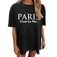 thumbnail image 3 of Trendfront Womens Paris Letter Graphic Oversized T Shirts Crewneck Drop Shoulder Tops Trendy Fashion Tee Relaxed Pullover Streetwear, 3 of 5