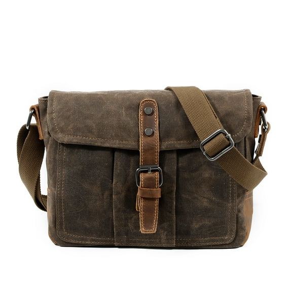 ISmart Leather Vintage Messenger Bag, Casual Canvas Shoulder Bag, Waterproof Men's Crossbody Bag