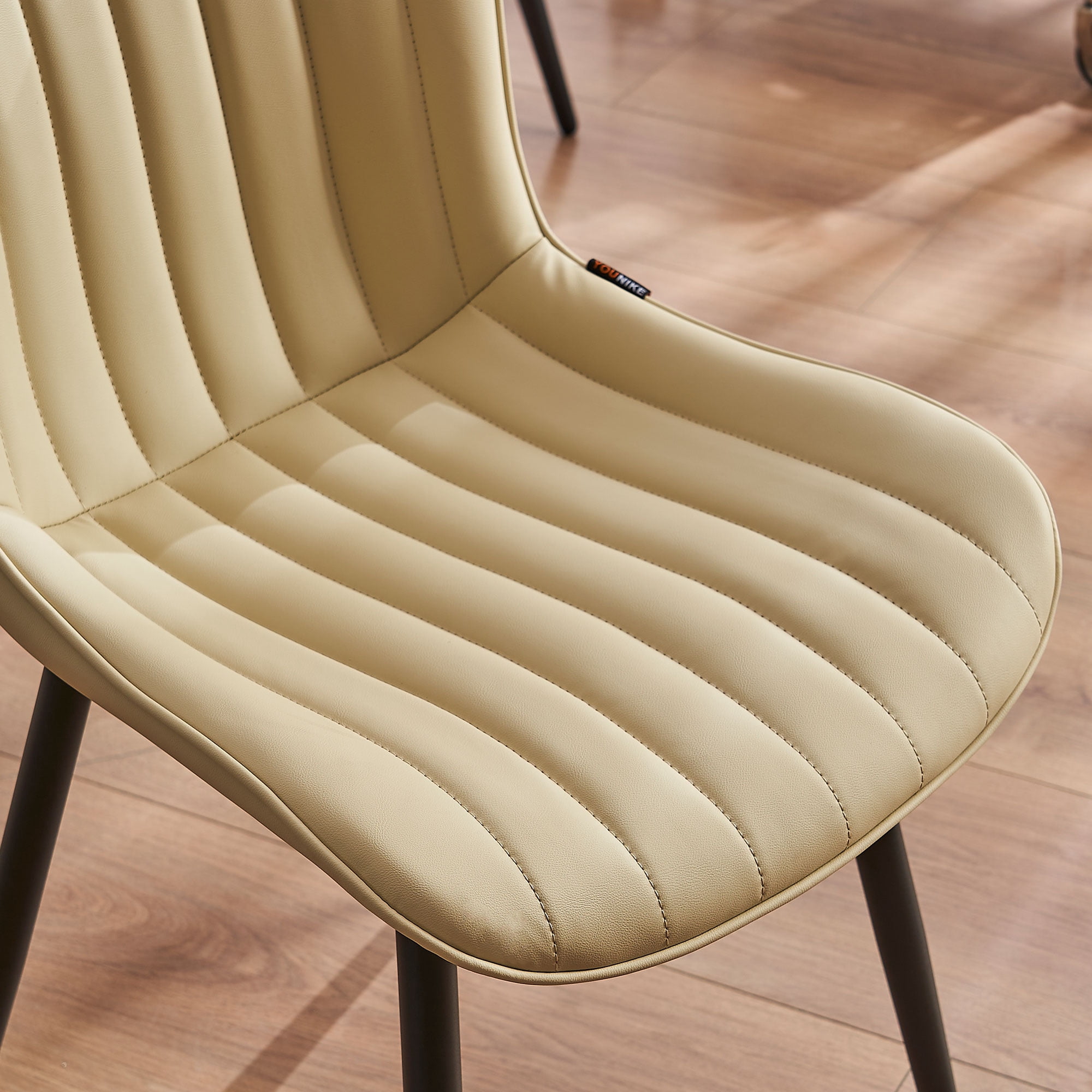 YOUNIKE Soft Dining Chair Set of 2 Faux Leather Upholstered Wide Back Kitchen Chair, Beige