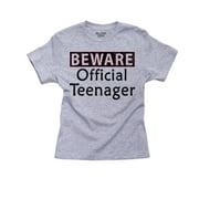 Beware Official Teenager - Great 13th Birthday Design Boy's Cotton Youth Grey T-Shirt