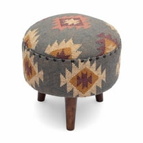 Handmade Kilim Jute Pouf Ottomans Wooden Seating Stool for Living Room, Bedroom (16"D x 16"W x 16"H) (Grey)