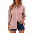 thumbnail image 4 of Lpmadey Women's Cotton Blend Button Down Shirt 3/4 Sleeve Collared Blouse Pleated Front Casual Loose Summer Tops S-2XL, 4 of 7