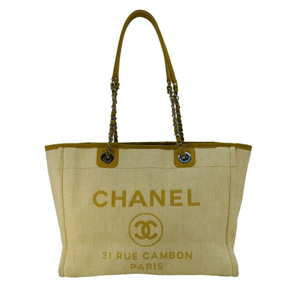 Pre-Owned CHANEL Deauville Straw Raffia Tote Bag Yellow