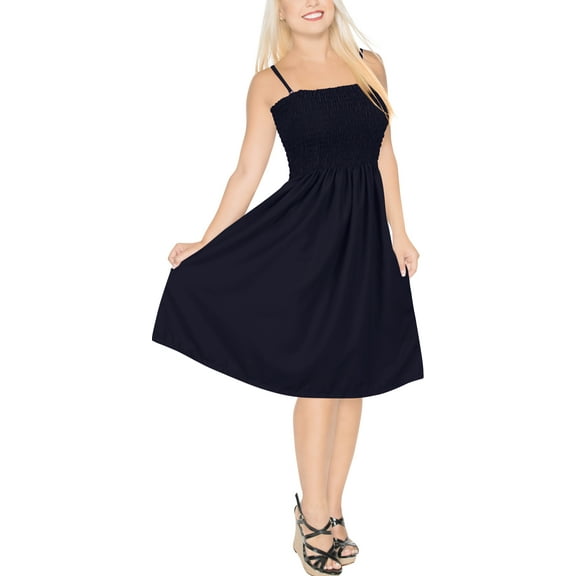 HAPPY BAY Women's Beach Summer Casual Strappy Smocked Mini Swing Dress Tube Top Dresses for Women One Size Navy, Solid