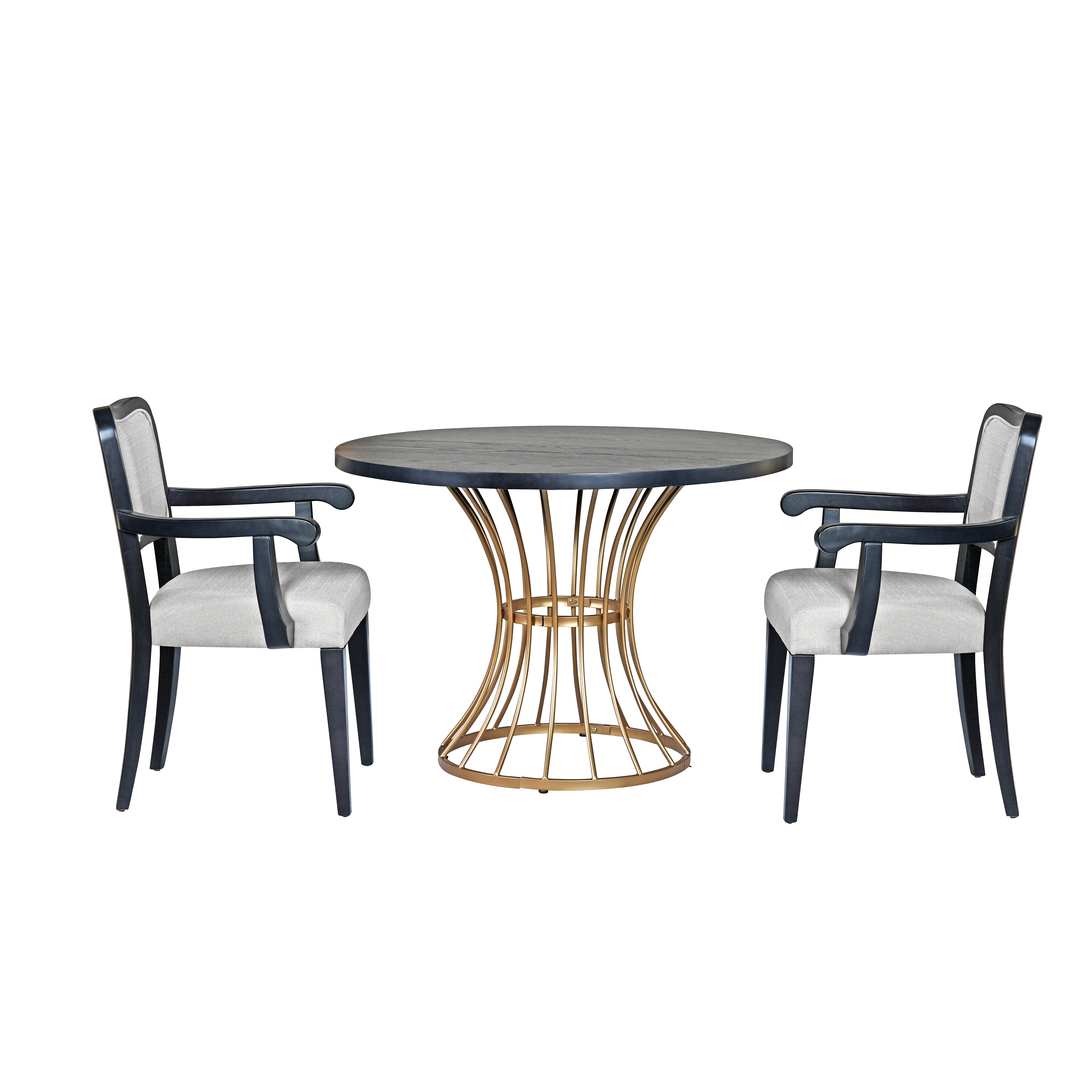 Euroco 3 Piece Dining Table Set for 2 ,42" Round Kitchen Table with 2 Armchairs & Heavy-Duty Iron Base,Compact Dining Set for Small Spaces,Breakfast Nook, Living Room,Dark Oak