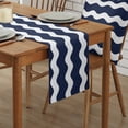 thumbnail image 2 of Table Runner Dresser Scarves 108 Inch Long, Blue and White Line Wave Stripe Linen Dining Table Runners Minimalist Seashore Geometric Art Tabletop Scarf for Wedding Holiday Party Kitchen, 2 of 7
