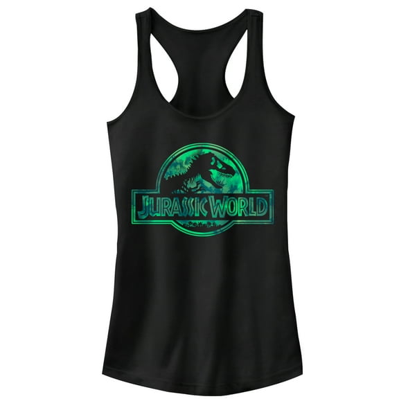 Junior's Jurassic World Logo Tie Dye Print Racerback Tank Top Black Medium