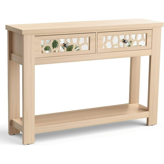 CRXX 2-Tier Console Table with Drawers, Wood Entryway Table with 2 Drawers & Open Storage Shelf for Living Room Entryway, Easy Assembly Rectangular Accent Table (Natural)
