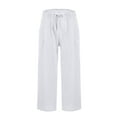 thumbnail image 4 of White Womens Sweatpants Women's Linen Wide Leg Pants Casual Loose High Waist Beach Haren Pants Pockets Casual Pants Women, 4 of 6