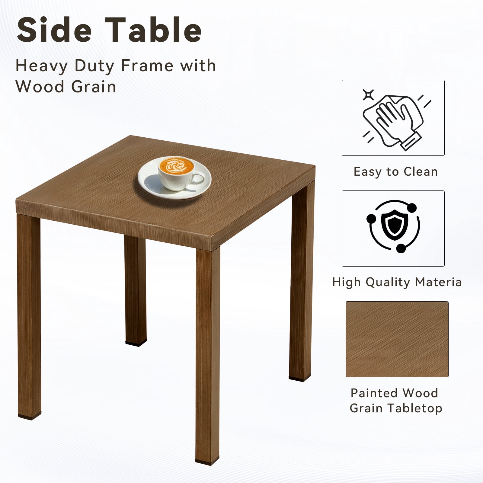 Hommoo Outdoor Steel Side Table, Patio Table Square End Table for Pool Balcony Deck Porch Lawn Backyard, Brown