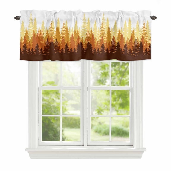 Valance Curtains for Windows Forest Tree Kitchen Curtians Window Treatment Misty Forest Tree Silhouette Nature Topper Curtain Rod Pocket Valances for Kitchen Bathroom Living Room 42x12in