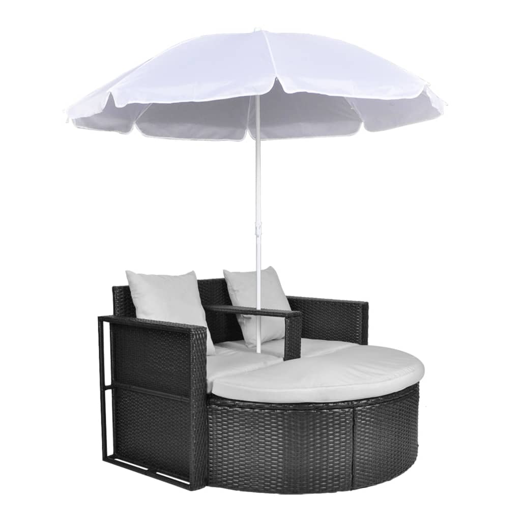 vidaXL Patio Bed Outdoor Patio Lounger Wicker Daybed with Parasol Poly Rattan - image 2 of 16
