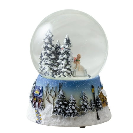 6 Musical Winter Forest Sleigh Ride Christmas Snow Globe Tabletop