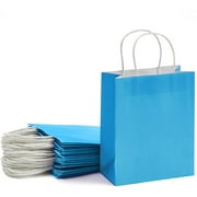 25 pcs 8"x3.9"x10" Blue Kraft Paper Gift Bags, Party Favor, Shopping Bags with Handles