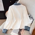 thumbnail image 5 of QASIEATN Womens Oversized Shirts Long Sleeve Mock Turtleneck V Neck Button Down Denim Pullover Shirts, 5 of 8