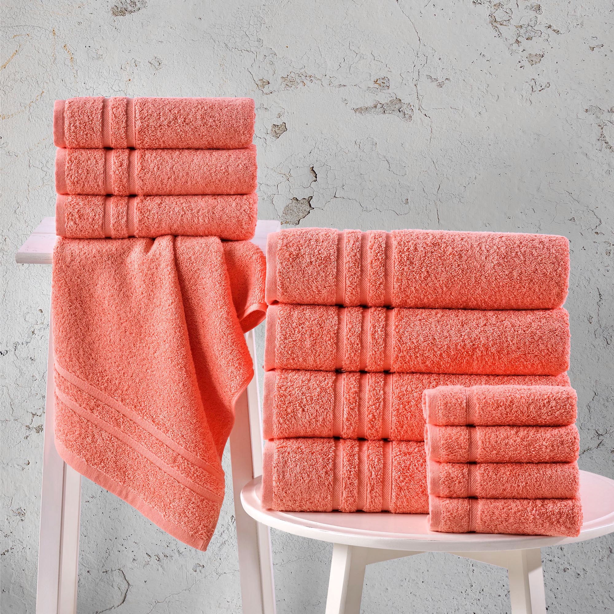 Hawmam Linen Coral Orange 6-Piece Bathroom Set 100% Turkish Cotton, 2 Bath Towels, 2 Hand Towels, 2 Washcloths - Soft Plush, Quickdry, High Absorbent Luxury Bathroom Accessories, Dorm Room Essentials