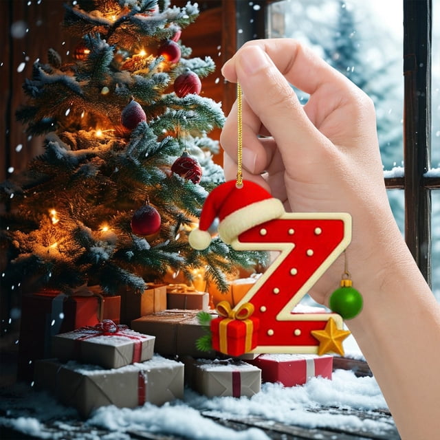 HHBEAUTY Christmas Ornaments for Tree Decorations, 26 Letter Decorative Hanging Christmas Alphabet Letters DIY Craft Ornaments for Christmas Tree, 2D Acrylic Christmas Tree Hanging Decor