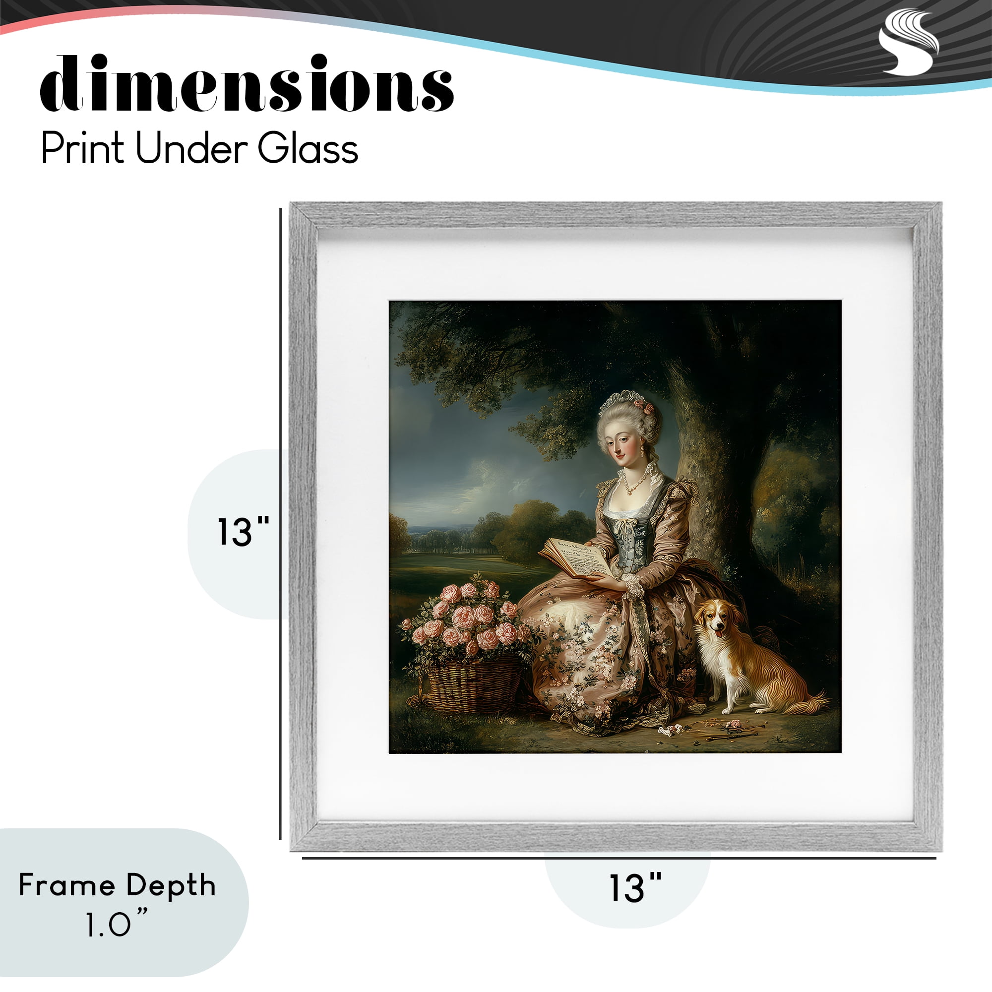 Stupell Industries Rococo Woman with Dog Gray Framed Print Under Glass, design by The Wands Want