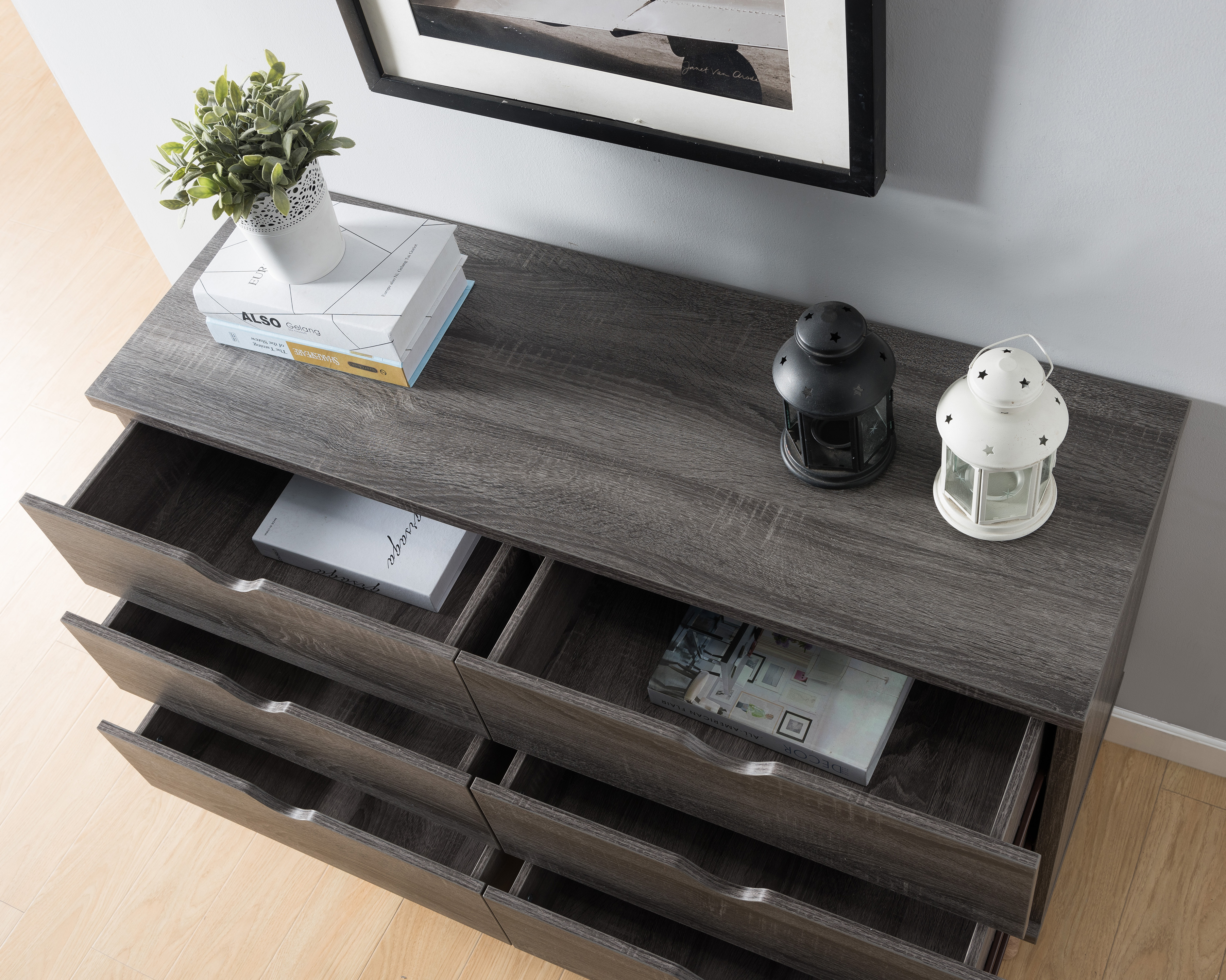 24/7 Shop At Home Orden Wood 6-Drawer Dresser for Bedroom, Dark Gray (No Knobs)