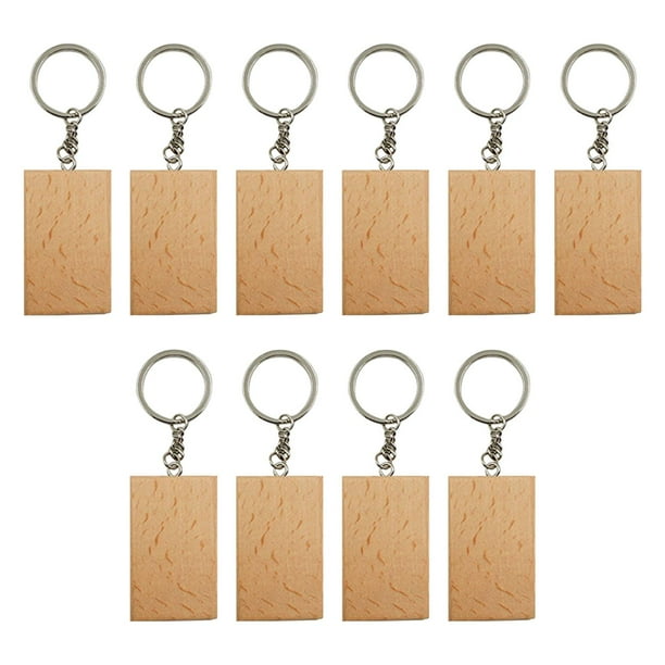10 llaveros de madera sin terminar, llaveros de madera impresos, decoración a granel A