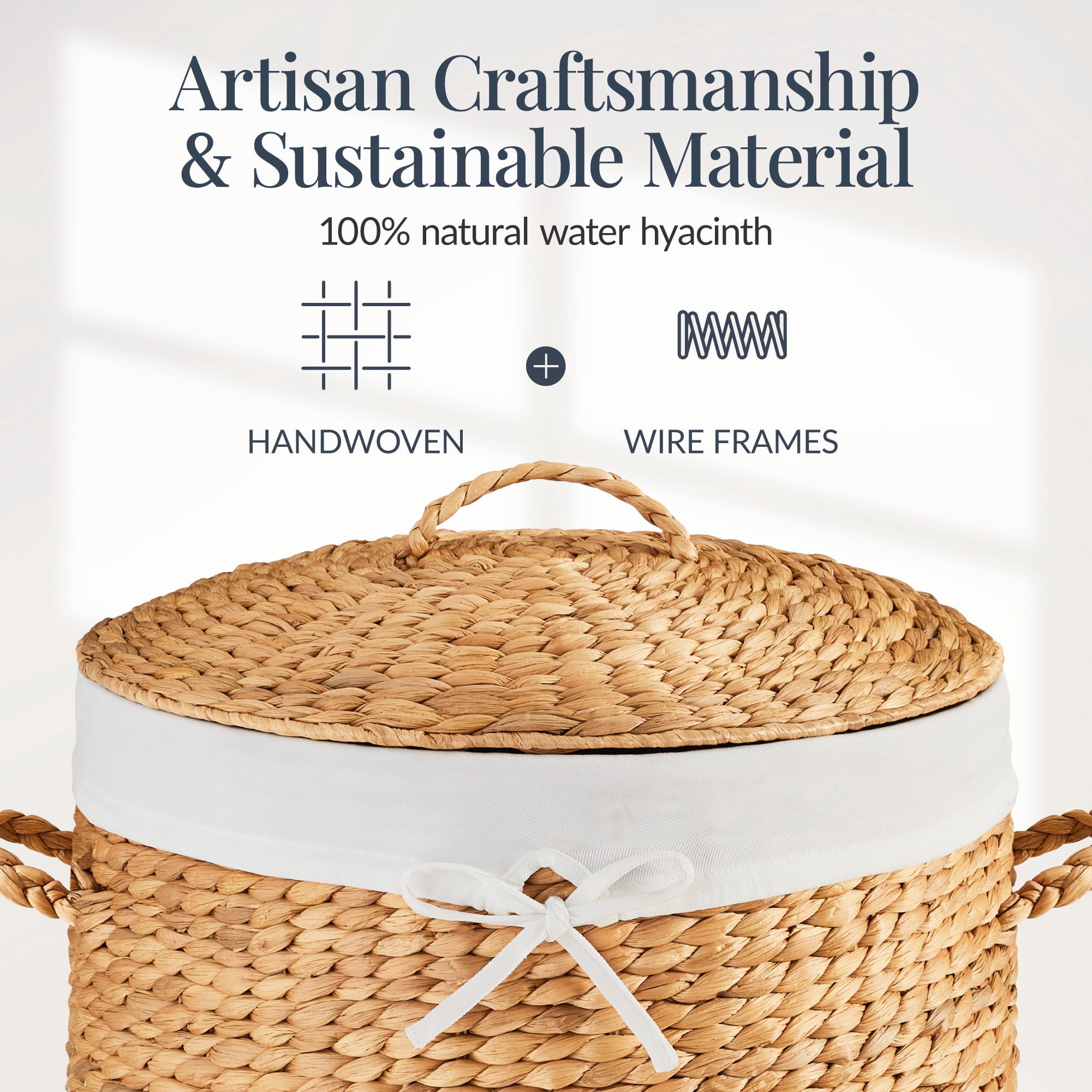 Best Choice Products Round Laundry Hamper w/ Lid, Handwoven Laundry Basket w/ Handles & Removable Liner - Natural