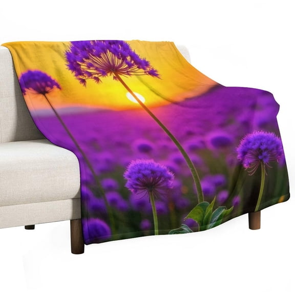 Purple Allium Flowers at Sunset Blankets Bedroom Living Room Sofa Throw Blankets for Beds